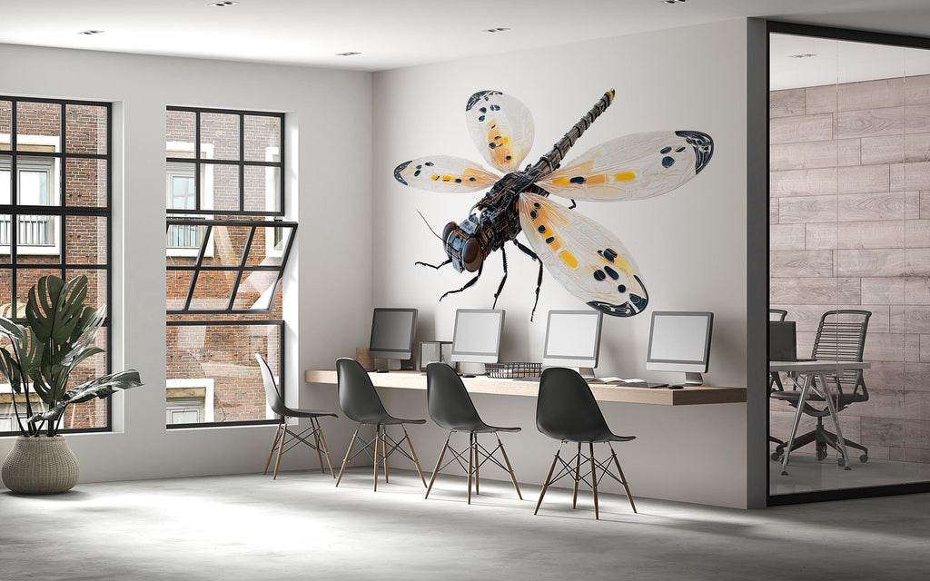 Cyber Dragonfly Wall Decal, Futuristic Dragonfly Wall Art Sticker, Tech Insect Wall Decor, Mechanical Dragonfly Art, Modern Statement Wall