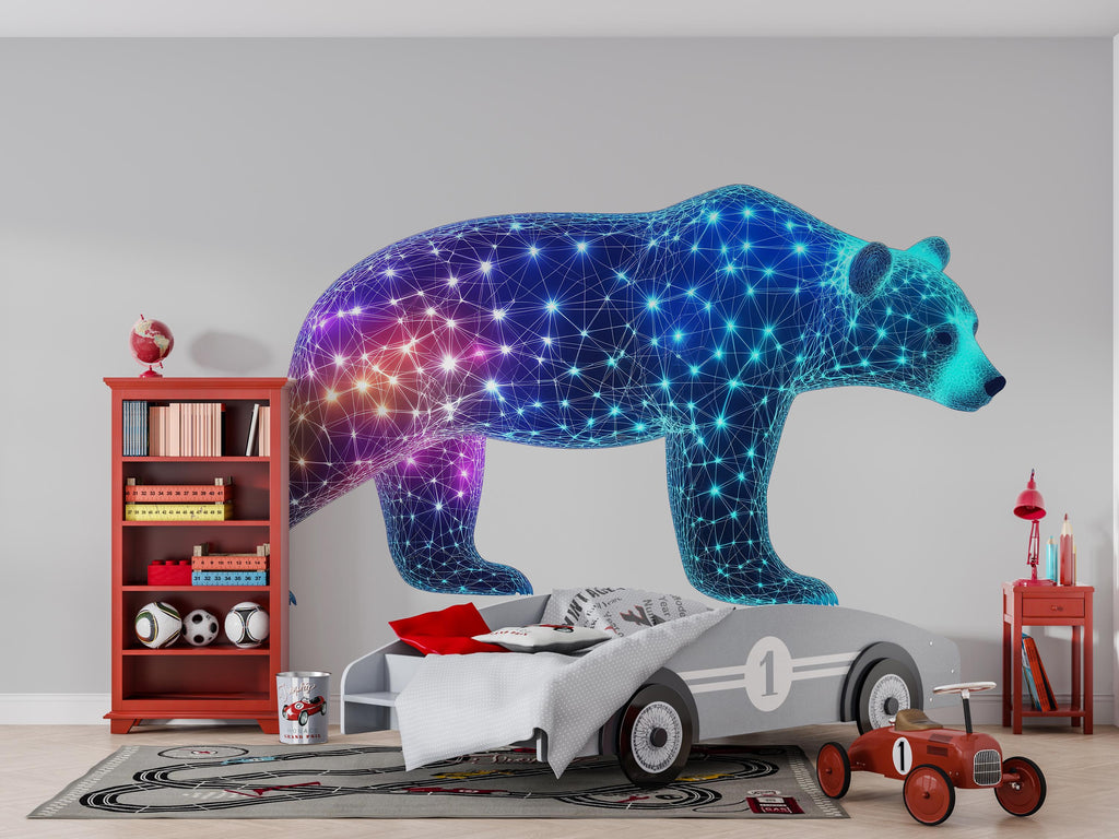 Cosmic Bear Wall Decal, Galaxy Bear Wall Art Sticker, Space Animal Nursery Decor, Kids Room Bear Wall Sticker, Modern Playroom Wall Decal