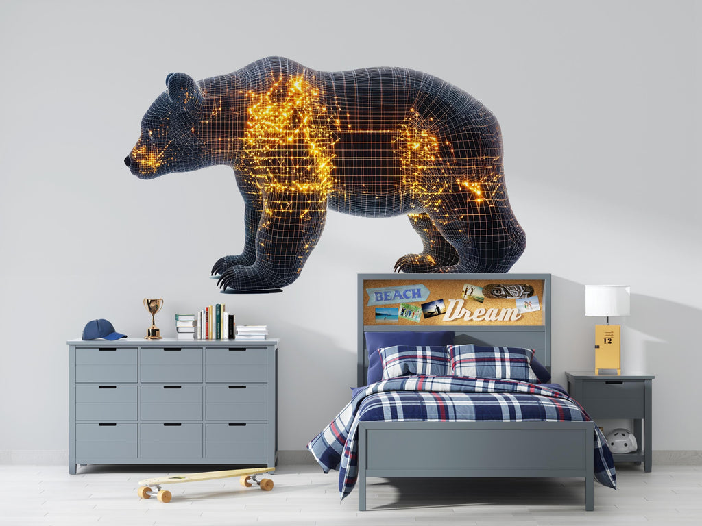 Futuristic Bear Wall Decal, Tech Bear Wall Art Sticker, Modern Bear Nursery Decor, Digital Animal Wall Decal, Kids Room Bear Wall Art
