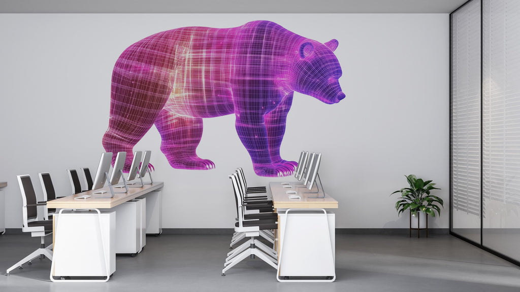 Futuristic Bear Wall Decal, Neon Grid Bear Wall Art Sticker, Pink Tech Bear Wall Decal, Modern Animal Wall Art, Kids Room Wall Decor