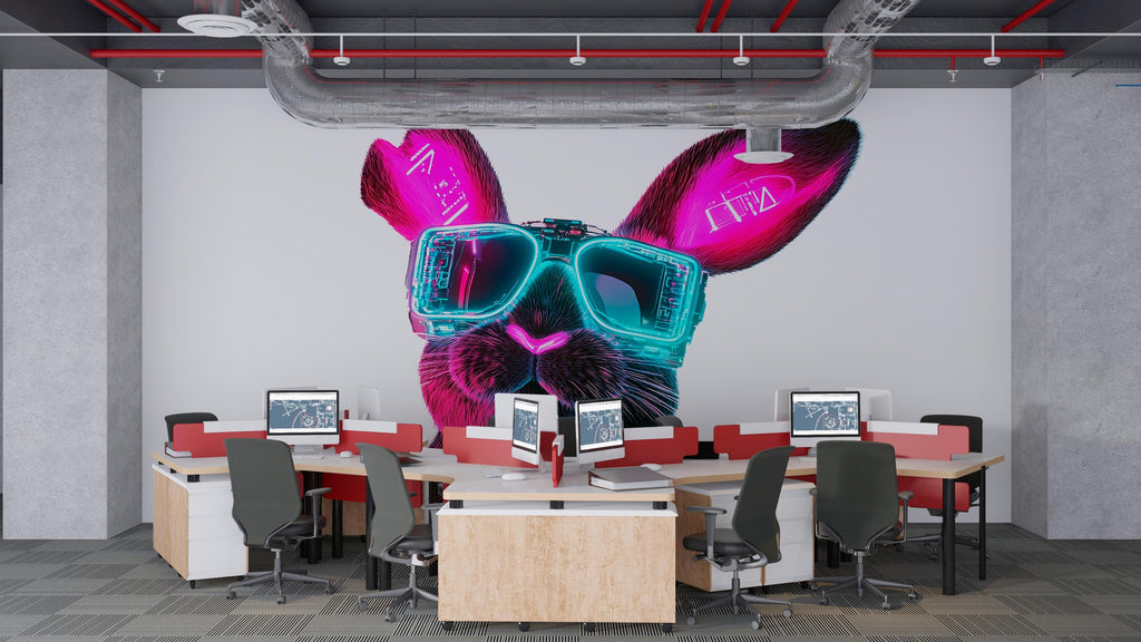 Cyberpunk Bunny Wall Decal, Neon Rabbit Wall Art Sticker, Futuristic Animal Wall Decor, Gaming Room Wall Decal, Modern Kids Room Decor