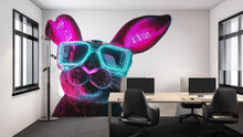 Load image into Gallery viewer, Cyberpunk Bunny Wall Decal, Neon Rabbit Wall Art Sticker, Futuristic Animal Wall Decor, Gaming Room Wall Decal, Modern Kids Room Decor