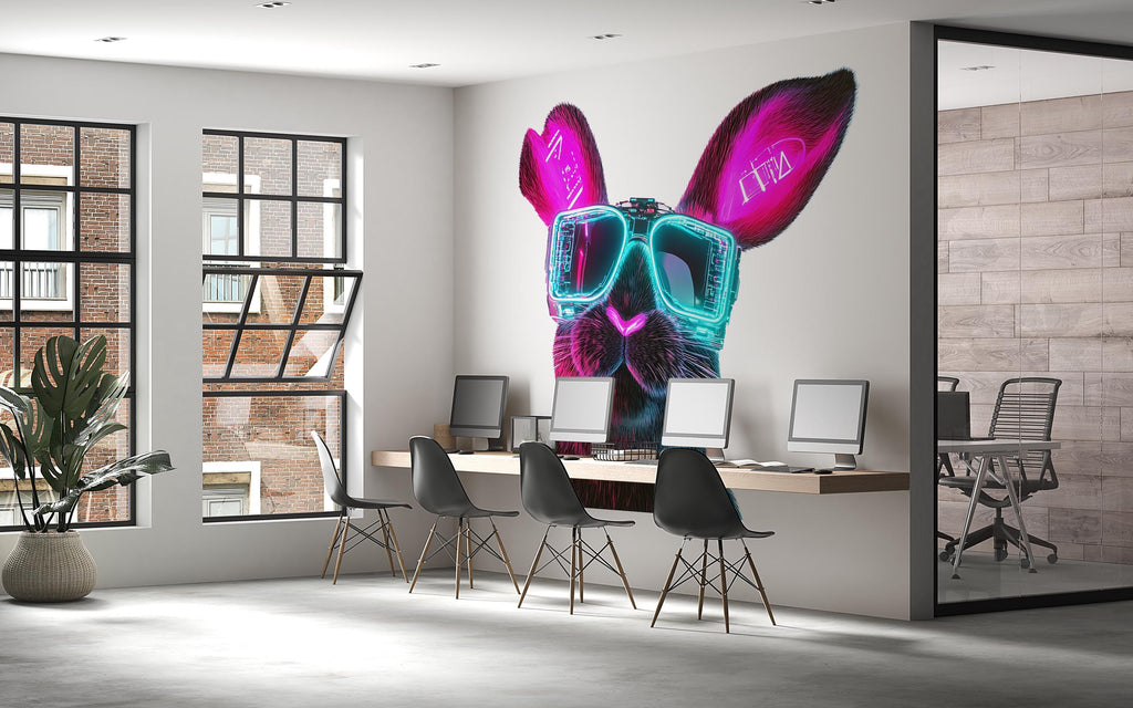 Cyberpunk Bunny Wall Decal, Neon Rabbit Wall Art Sticker, Futuristic Animal Wall Decor, Gaming Room Wall Decal, Modern Kids Room Decor