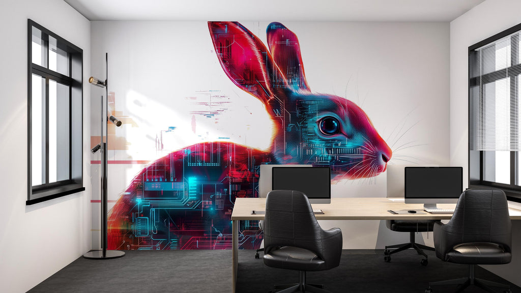 Cyber Glitch Bunny Wall Decal, Futuristic Rabbit Wall Art Sticker, Digital Bunny Wall Decor, Gaming Room Wall Decal, Modern Kids Room Decor