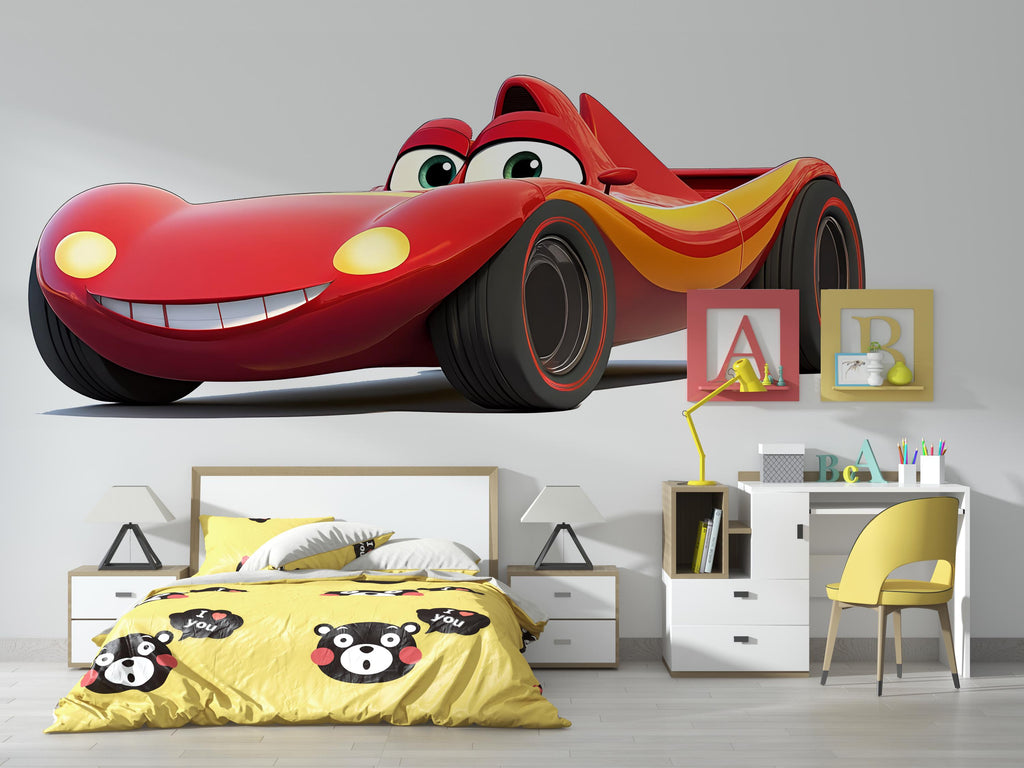 Cute Race Car Wall Mural for Kids Room Cartoon Car Wallpaper Boys Decor 263mv