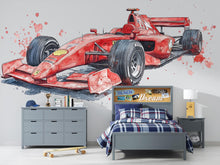 Load image into Gallery viewer, Watercolor Race Car Wall Mural Kids Room Formula Car Wallpaper Boys Decor 265mv