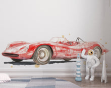 Load image into Gallery viewer, Vintage Race Car Wall Mural Kids Room Watercolor Car Nursery Decor 266mv