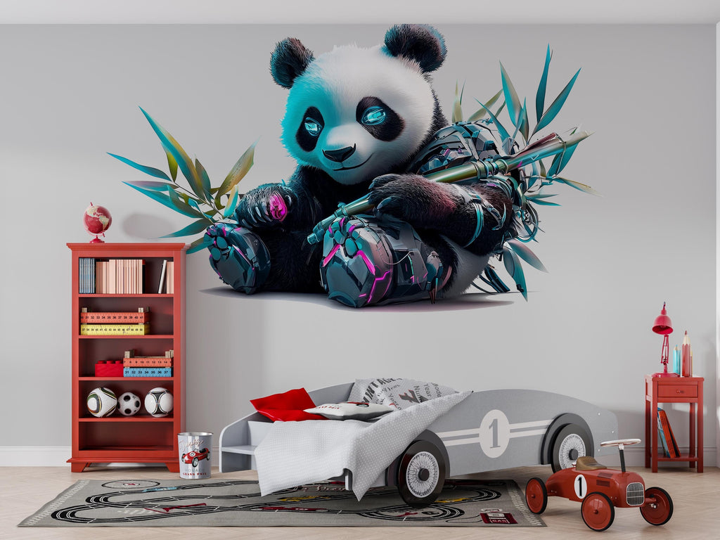Cyber Panda Wall Decal, Futuristic Panda Wall Art Sticker, Cute Tech Panda Wall Decor, Kids Room Panda Decal, Modern Nursery Wall Art