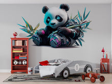 Load image into Gallery viewer, Cyber Panda Wall Decal, Futuristic Panda Wall Art Sticker, Cute Tech Panda Wall Decor, Kids Room Panda Decal, Modern Nursery Wall Art