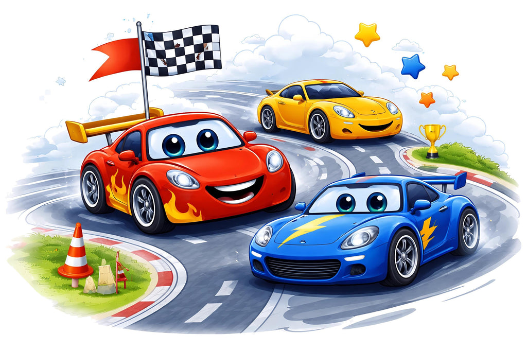 Cartoon Race Cars Wall Mural Kids Room Nursery Car Decor 277mv