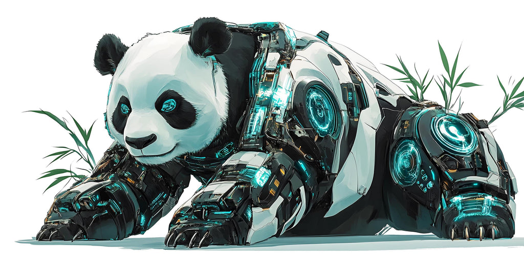 Cyber Panda Wall Decal Futuristic Panda Wall Art Sticker, Giant Panda Office Decor, Tech Animal Wall Decal, Modern Workspace Wall Art
