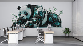 Cyber Panda Wall Decal Futuristic Panda Wall Art Sticker, Giant Panda Office Decor, Tech Animal Wall Decal, Modern Workspace Wall Art