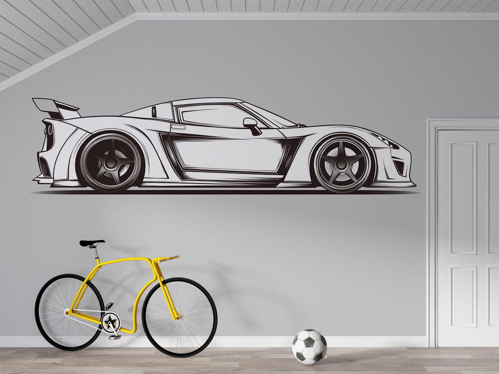 Minimalist Sports Car Wall Mural Black White Decor 289mv
