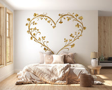 Load image into Gallery viewer, Gold Floral Heart Wall Decal – Romantic Bedroom Wall Art, Elegant Love Heart Wall Decor, Minimalist Nursery &amp; Wedding Decor 301mv