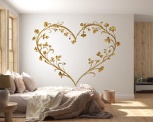 Load image into Gallery viewer, Gold Floral Heart Wall Decal – Romantic Bedroom Wall Art, Elegant Love Heart Wall Decor, Minimalist Nursery &amp; Wedding Decor 301mv