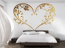 Load image into Gallery viewer, Gold Floral Heart Headboard Wall Decal – Romantic Bedroom Wall Art, Elegant Gold Heart Wall Decor for Modern Bedroom 302mv