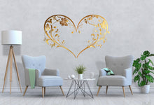 Load image into Gallery viewer, Gold Floral Heart Headboard Wall Decal – Romantic Bedroom Wall Art, Elegant Gold Heart Wall Decor for Modern Bedroom 302mv