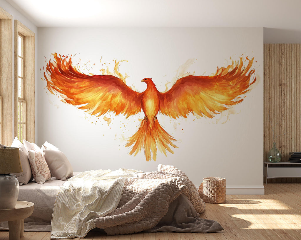 Phoenix Wall Decal – Fire Phoenix Wall Art, Mythical Bird Wall Sticker, Bedroom Statement Wall Decor 308mv