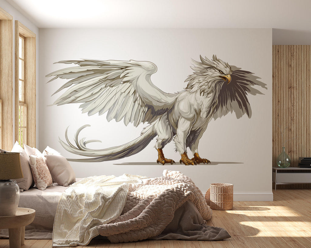 Griffin Wall Decal – Mythical Griffin Wall Art, Fantasy Creature Wall Sticker, Elegant Bedroom Wall Decor 310mv