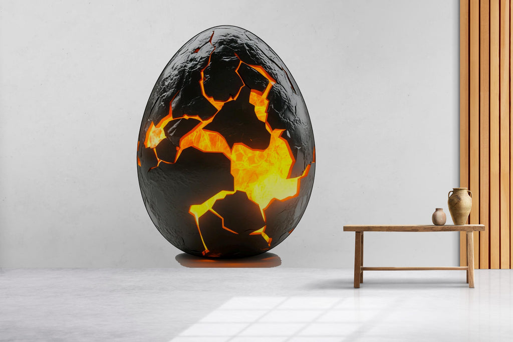 Dragon Egg Wall Decal – Glowing Cracked Dragon Egg Wall Art, Fantasy Wall Sticker, Modern Statement Decor 315mv