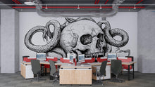 Load image into Gallery viewer, Skull and Snake Wall Mural Gothic Black White Skull Wallpaper Dark Art Office Decor 328mv