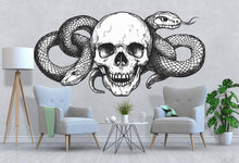 Load image into Gallery viewer, Skull and Snake Wall Mural Gothic Skull Wallpaper Black White Dark Wall Art 329mv