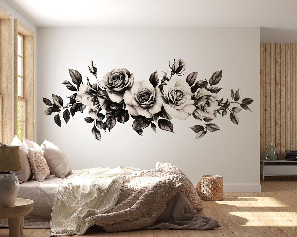 Black White Rose Wall Mural Floral Rose Wallpaper Elegant Bedroom Decor 331mv