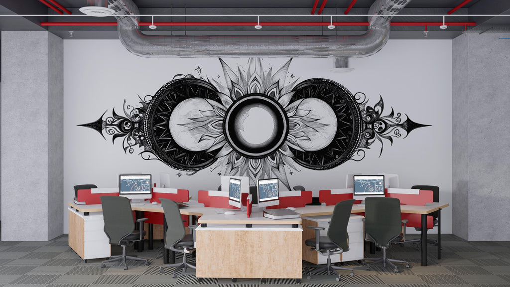 Abstract Celestial Wall Mural Modern Geometric Line Art Office Decor 335mv