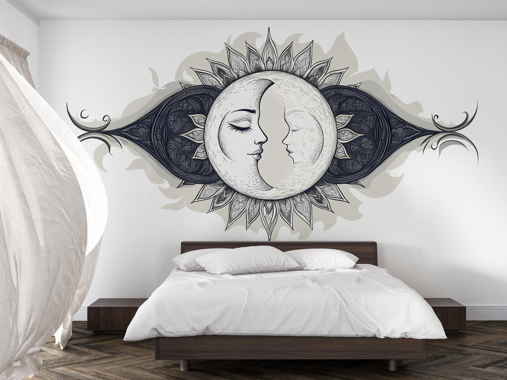 Sun Moon Wall Mural Celestial Yin Yang Art Boho Bedroom Decor 336mv