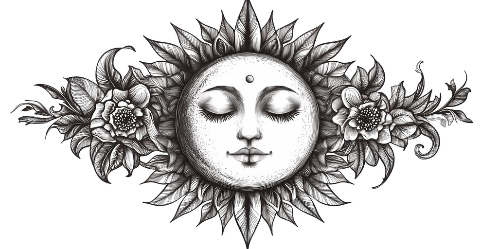 Moon Face Wall Mural Celestial Floral Line Art Boho Bedroom Decor 338mv