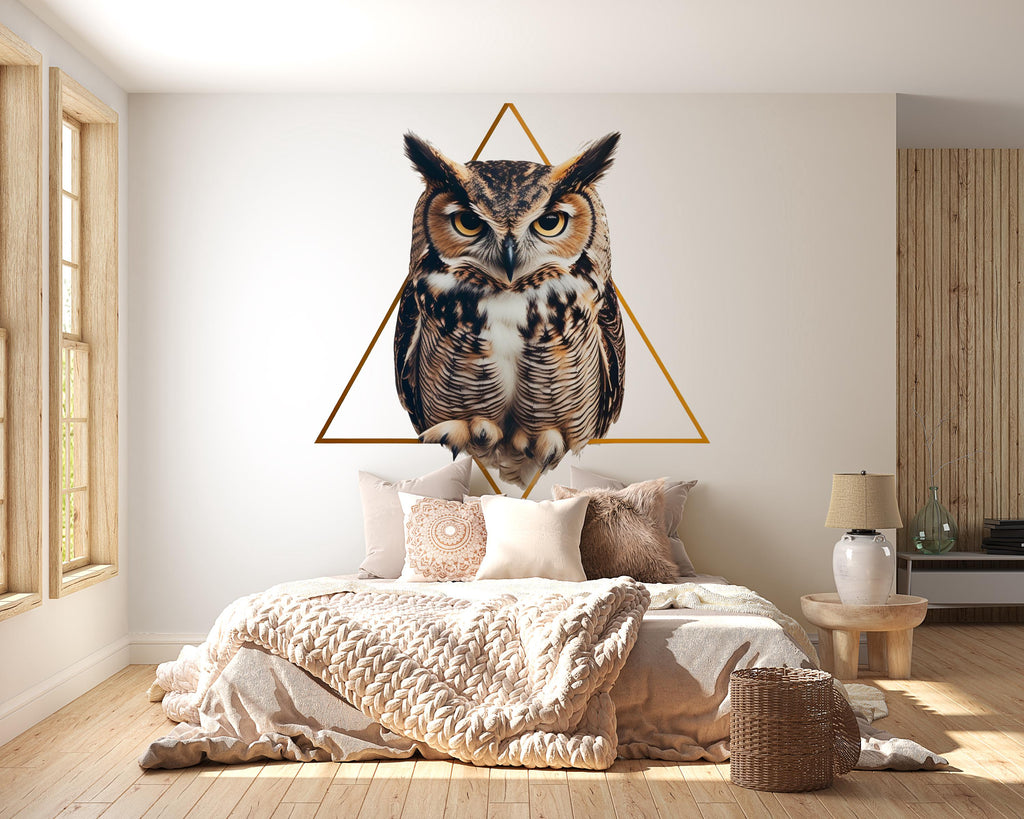 Owl Wall Mural Geometric Animal Wall Art Modern Bedroom Decor 343mv