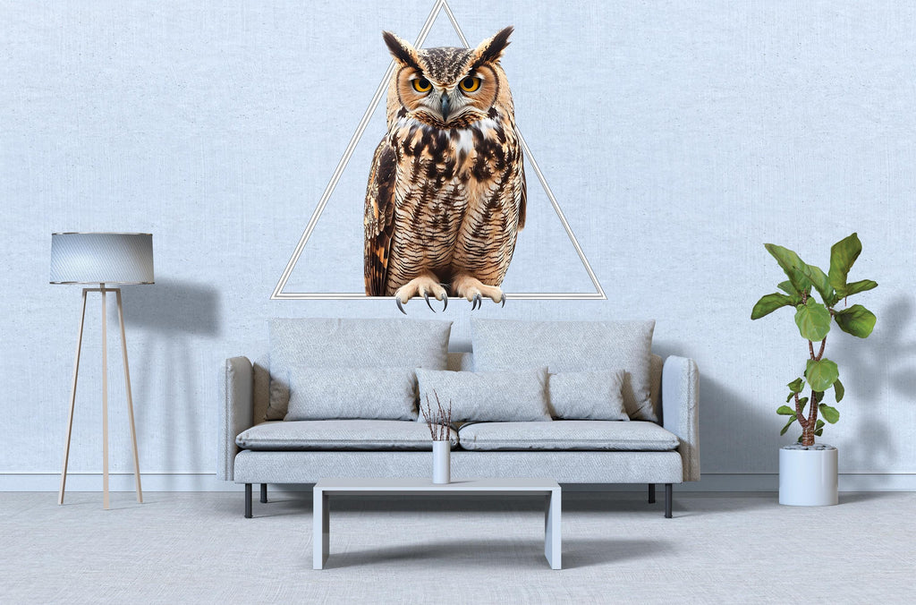 Owl Wall Mural Geometric Owl Wall Art Modern Living Room Decor 345mv