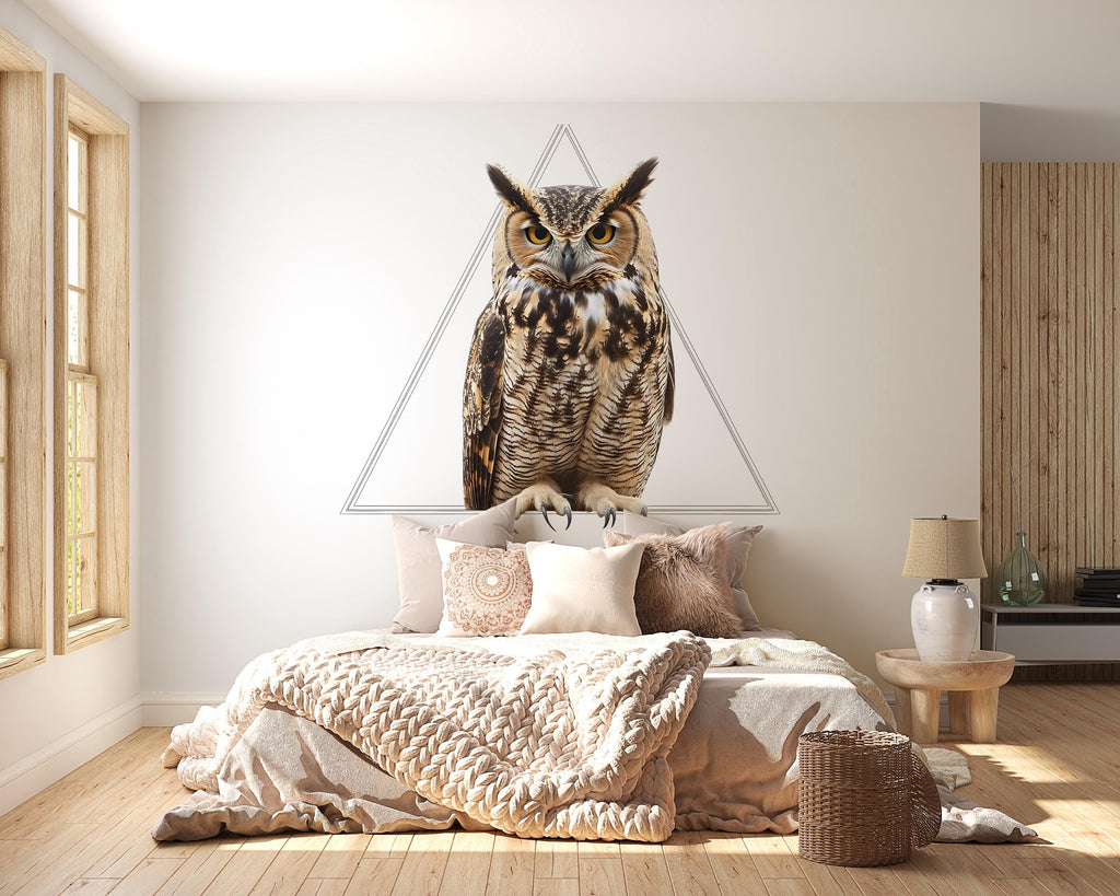 Owl Wall Mural Geometric Owl Wall Art Modern Living Room Decor 345mv