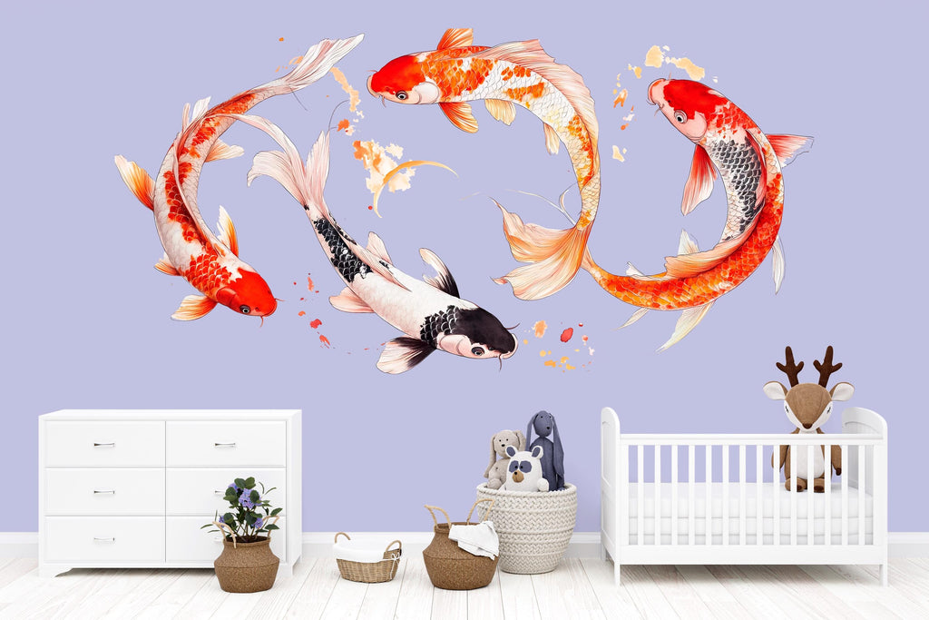 Koi Fish Wall Art Japanese Koi Mural Watercolor Fish Wall Decor 349mv