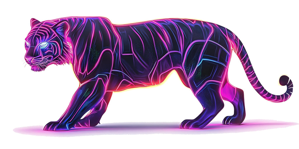 Neon Tiger Wall Art Futuristic Tiger Mural Cyberpunk Decor 356mv