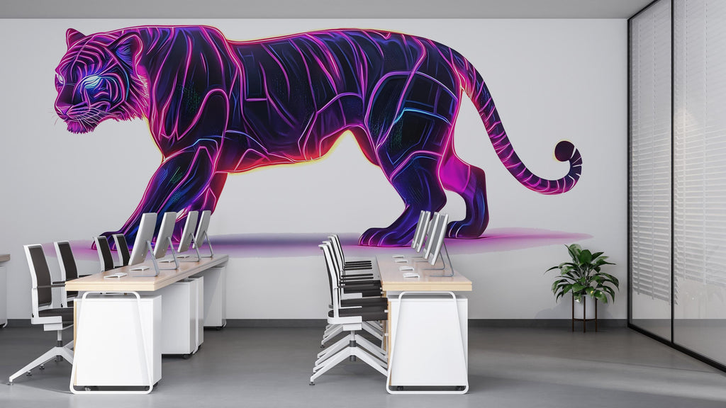 Neon Tiger Wall Art Futuristic Tiger Mural Cyberpunk Decor 356mv