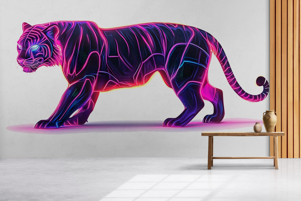 Neon Tiger Wall Art Futuristic Tiger Mural Cyberpunk Decor 356mv