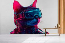 Load image into Gallery viewer, Cyberpunk Cat Wall Art Neon Cat Mural Futuristic Decor 363mv