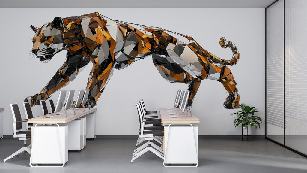 Geometric Panther Wall Art Low Poly Big Cat Modern Decor 365mv