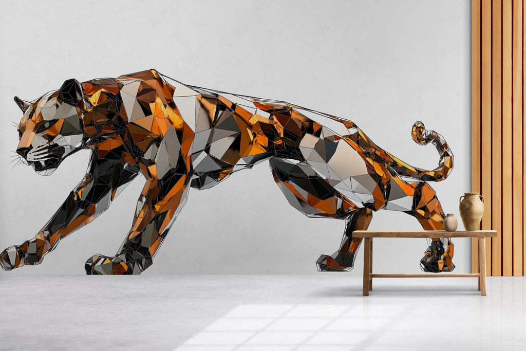 Geometric Panther Wall Art Low Poly Big Cat Modern Decor 365mv