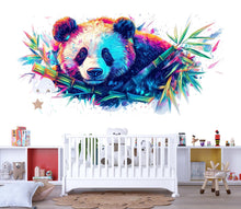 Load image into Gallery viewer, Colorful Panda Wall Decal With Bamboo, Modern Nursery Wall Sticker, Vibrant Animal Art For Kids Room, Playroom Or Creative Home Decor