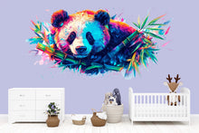 Load image into Gallery viewer, Colorful Panda Wall Decal With Bamboo, Modern Nursery Wall Sticker, Vibrant Animal Art For Kids Room, Playroom Or Creative Home Decor