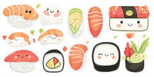 Load image into Gallery viewer, Cute Sushi Wall Decal, Kawaii Food Wall Art, Sushi Restaurant Wall Sticker, Japanese Food Wall Decor, Cafe Kitchen Wall Decal