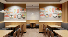 Load image into Gallery viewer, Cute Sushi Wall Decal, Kawaii Food Wall Art, Sushi Restaurant Wall Sticker, Japanese Food Wall Decor, Cafe Kitchen Wall Decal