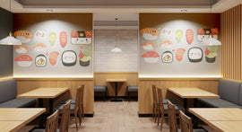 Cute Sushi Wall Decal, Kawaii Food Wall Art, Sushi Restaurant Wall Sticker, Japanese Food Wall Decor, Cafe Kitchen Wall Decal