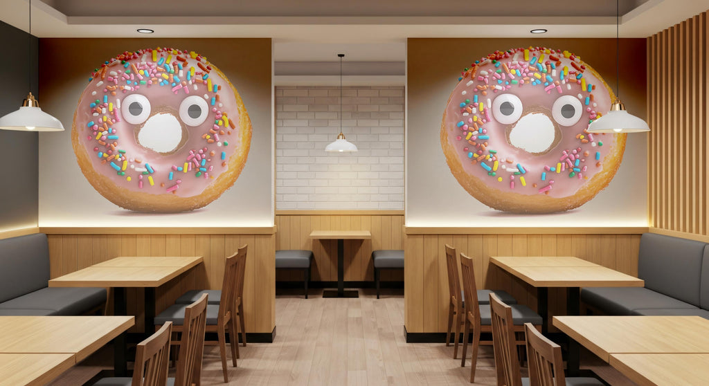 Cute Donut Wall Decal, Kawaii Donut Wall Art, Bakery Wall Sticker, Coffee Shop Wall Decor, Dessert Cafe Wall Decal