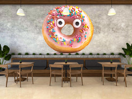 Cute Donut Wall Decal, Kawaii Donut Wall Art, Bakery Wall Sticker, Coffee Shop Wall Decor, Dessert Cafe Wall Decal