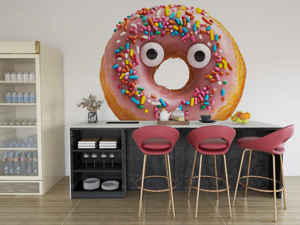 Cute Donut Wall Decal, Kawaii Donut Wall Art, Bakery Wall Sticker, Coffee Shop Wall Decor, Dessert Cafe Wall Decal