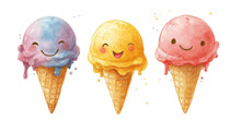 Load image into Gallery viewer, Cute Ice Cream Wall Decal, Smiling Ice Cream Wall Art, Ice Cream Shop Wall Decor, Dessert Wall Sticker, Cafe Wall Decal