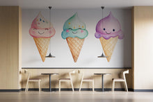 Load image into Gallery viewer, Cute Ice Cream Wall Decal, Smiling Ice Cream Cone Wall Art, Pastel Ice Cream Wall Sticker, Cafe Dessert Wall Decor, Kids Room Ice Cream